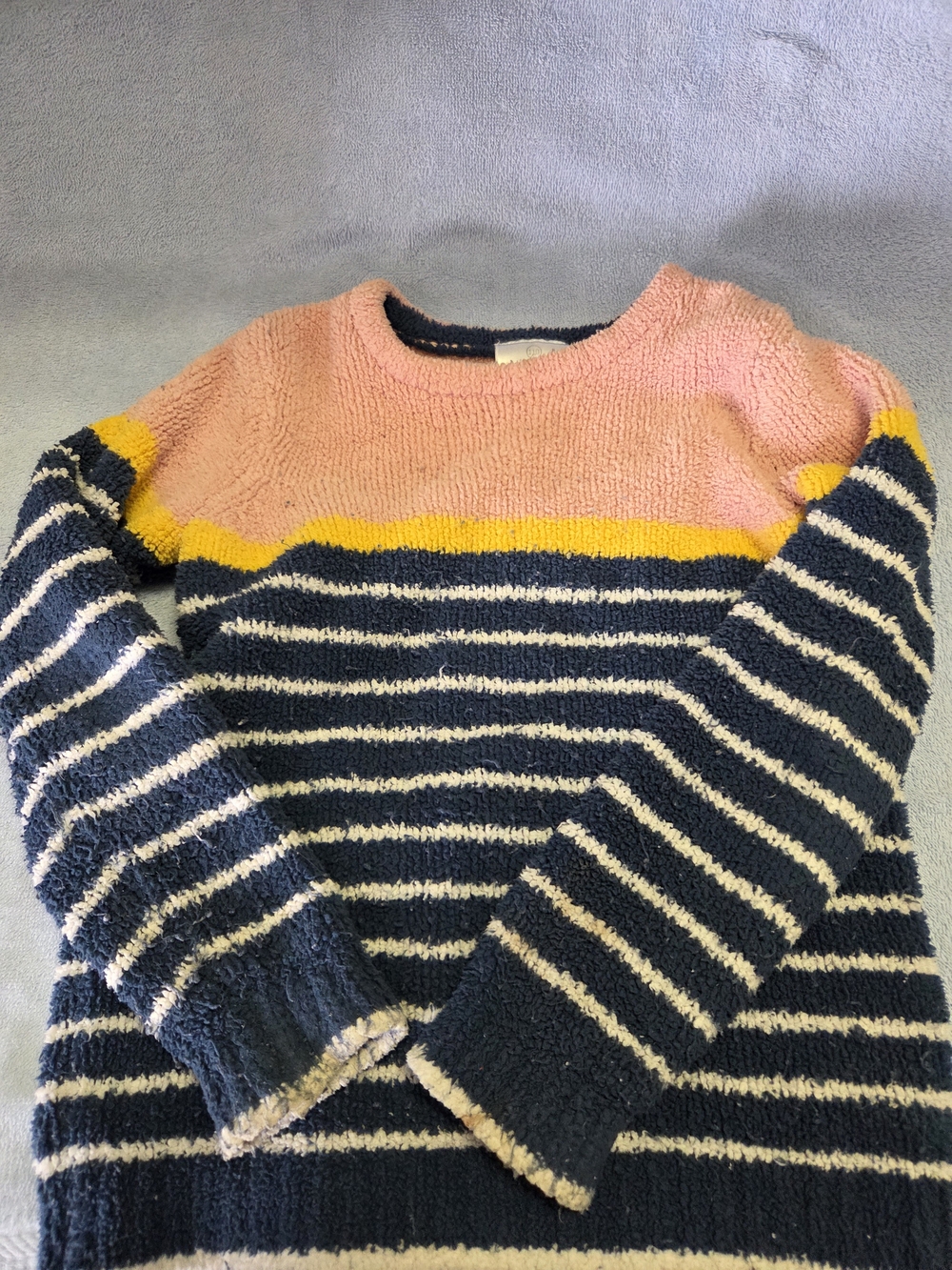 Striped Crewneck Sweater - Pink, Navy & Yellow